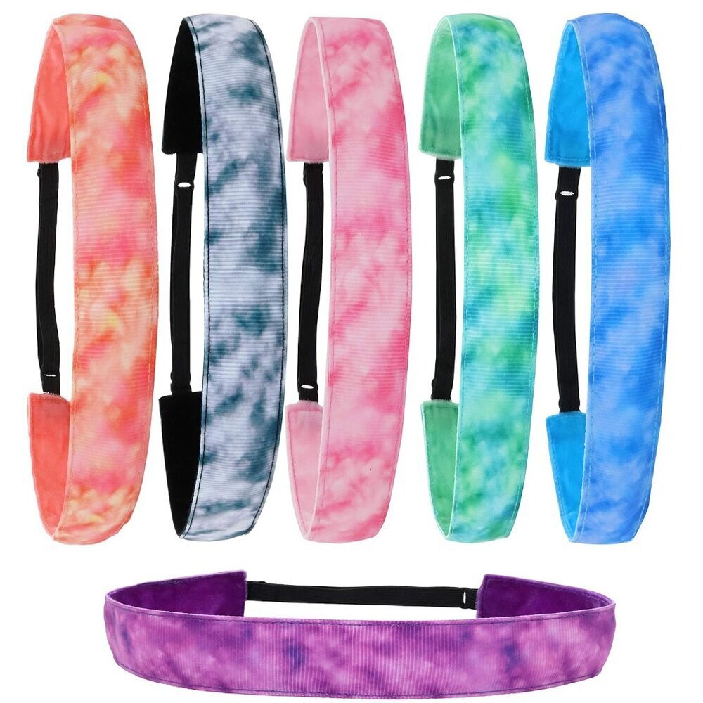 6 PCS Tie Dye Headbands for Girls, Elastic No Slip Adjustable Rainbow Hair Bands